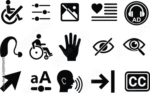 Simple 15 vector icons for accessibility and disability awareness