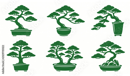 Minimal Bonsai Tree Silhouette Vector Pack