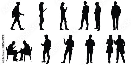 Schilderij op canvas People Silhouettes in Elevation Side View for Architectural Drawings, vector collection of 2D Human Characters for Section and Elevation design projects