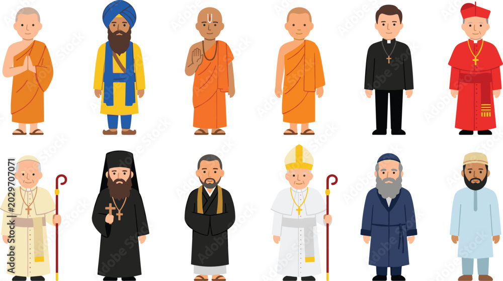 Φωτογραφία Multicultural Religious Leaders and Clergy Character Vector Set with Priest Pope