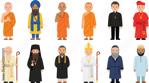 Canvastavla Multicultural Religious Leaders and Clergy Character Vector Set with Priest Pope
