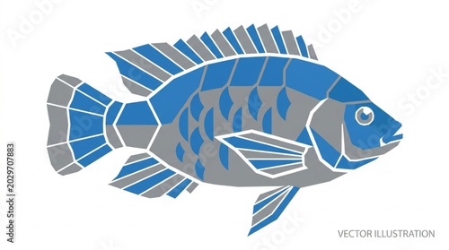 Konstfotografi Stylized Blue and Gray Fish Illustration.