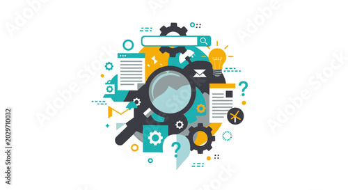 SEO and Data Analysis Concept Vector Illustration with Magnifying Glass
