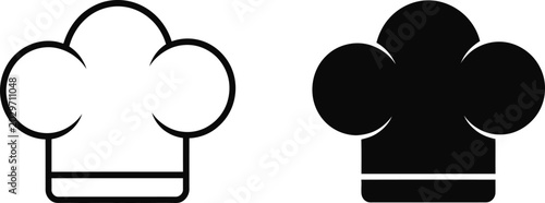 Two chef hats one outlined white one solid black toque blanche cooking hat culinary kitchen
