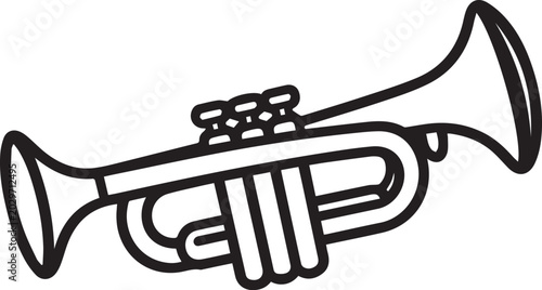 Foto A simple line drawing of a trumpet, depicted in black and white, emphasizes the iconic shape and valves of this brass musical instrument