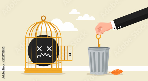 Obraz na plátně A symbolic vector illustration showing a hand discarding the key to a cage holdi