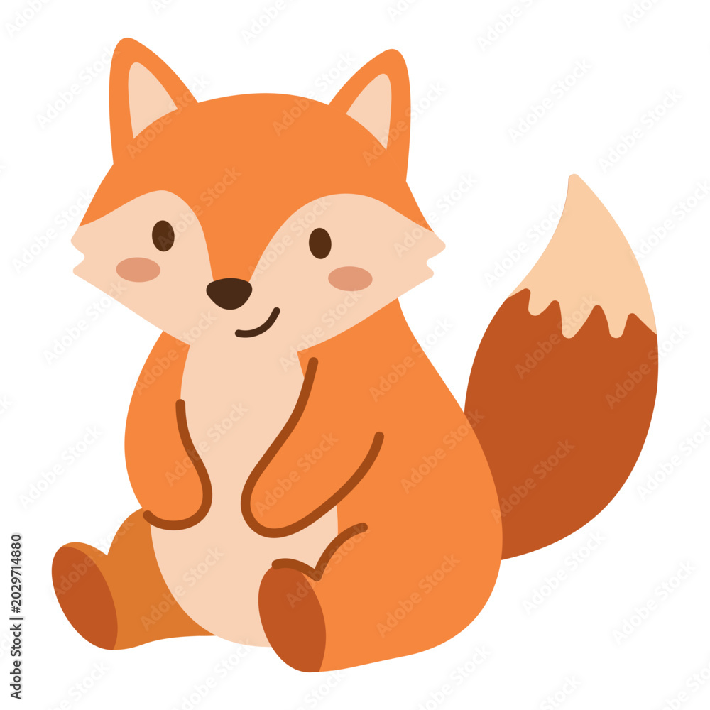 Fototapeta premium Smart little orange fox sitting nicely with big bushy tail wrapped around.