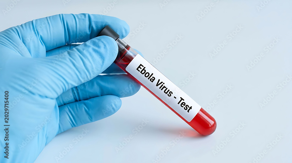 Obraz premium Hand holding test tube with ebola virus sample in laboratory setting