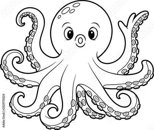 Photos Cute Cartoon Octopus Outline Illustration