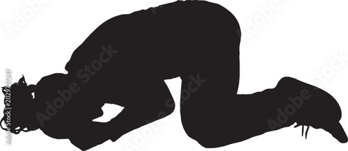 vector, silhouette of  top view of a woman lying on the floor in the fetal position