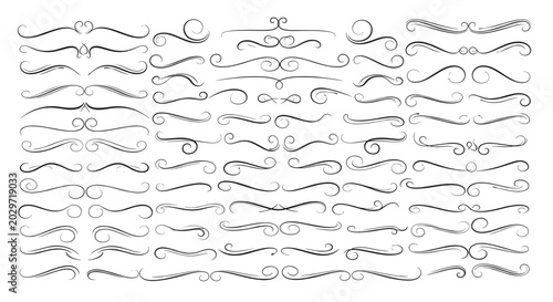 Set of decorative calligraphic flourishes swirls and dividers for page embellishments and various document designs.