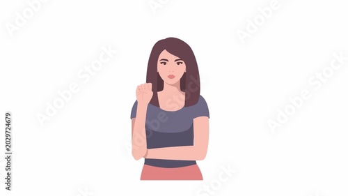 The woman gives a hand sign, asking for help. International signal for help. Looped animation with alpha channel.