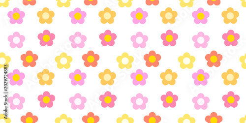Simple flowers cute colorful floral pattern. Seamless texture for wallpaper, textile, surface. Vector illustration.