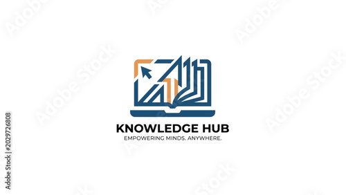 Knowledge Hub E-learning Logo Concept with Laptop and Book Symbol