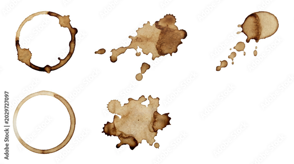 Obraz premium Coffee stains and rings isolated on a transparent background.