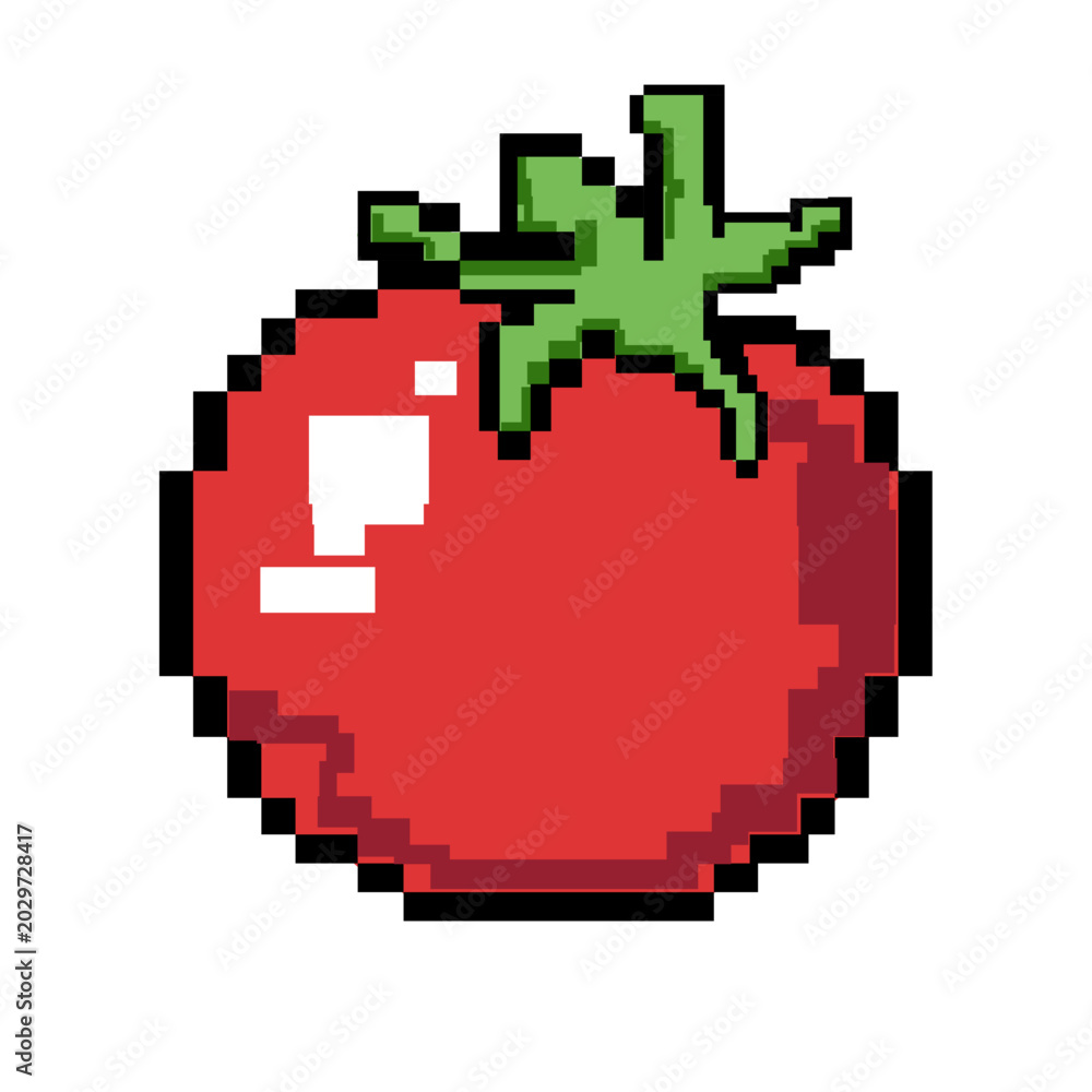 Fototapeta premium Retro pixel art tomato vegetable icon in classic arcade game design