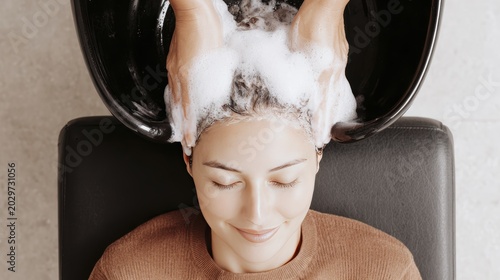 Relaxing hair wash experience in modern salon setting