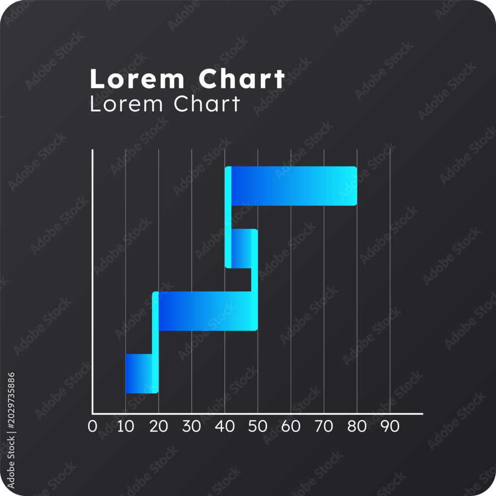 Fototapeta premium Waterfall horizontal dark slide chart. Positive negative changes values. Data monitoring instrument. Cumulative effect. Pitch deck presentation report. Infographic visualization. Lexend font used