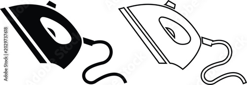 Slika na platnu Electric iron icon set with household steam press appliance in solid and outline