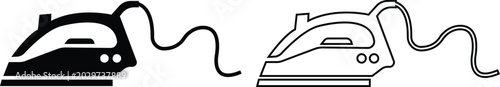 Fotografija Electric iron icon set with household steam press appliance in solid and outline