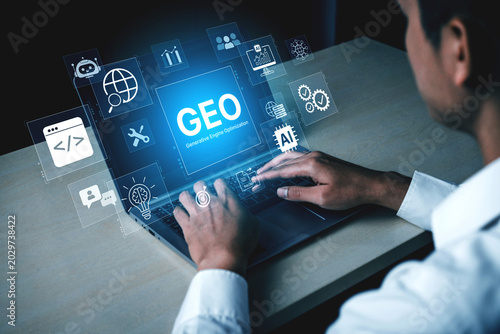 Quadro su tela Digital marketing concept featuring GEO strategy, optimizing content for AI search engines and large language models