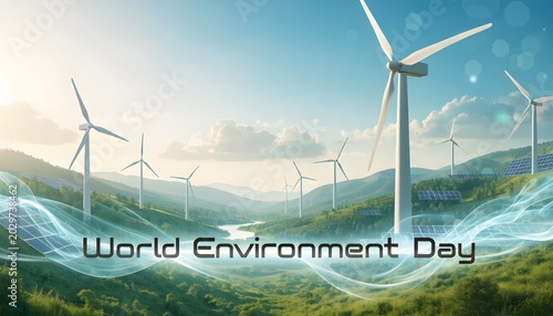 World environment day banner with turbines