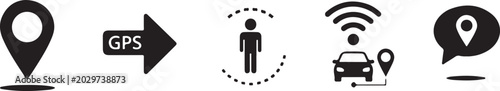 Set of GPS navigation icons for technology and transport purposes