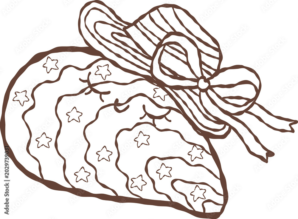 Obraz premium Coquette seashell stone with star pattern and hat hand drawn line art