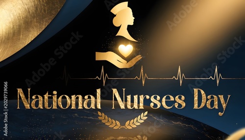 National Nurses Day banner with golden stethoscope and heart