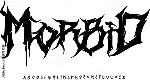 Billede på lærred Morbid Extreme Black Metal Font Alphabet – Sharp Thorn Display Typeface with Bru