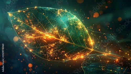 Glowing Leaf Network Connections Technology.