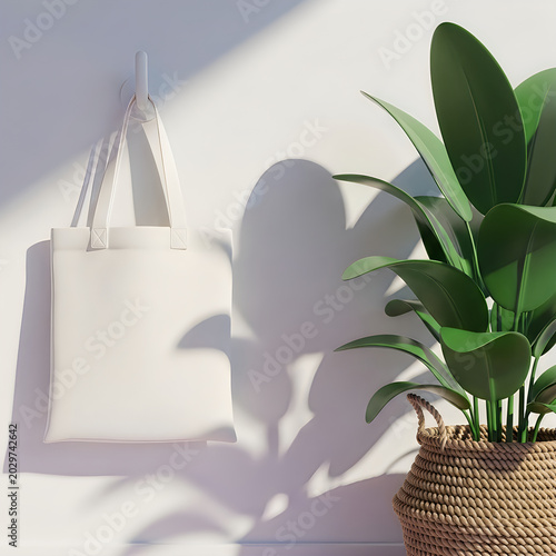 Woven basket with green plant