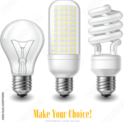 Tablou pe pânză Realistic energy saving eco friendly lightbulbs for household illumination desig