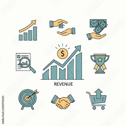 Business Finance Growth Revenue Icons.