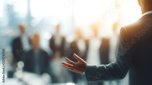 Man speaking to audience presentation