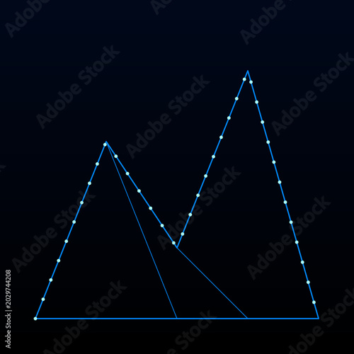 Foto Minimalist blue line art mountain peaks featuring glowing white vertex points on