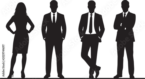 Silhouettes of diverse business people team standing in suits and professional attire with human resources silhouette business professional