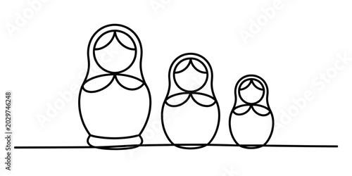 Schilderij op canvas Three russian nesting dolls line drawing illustration