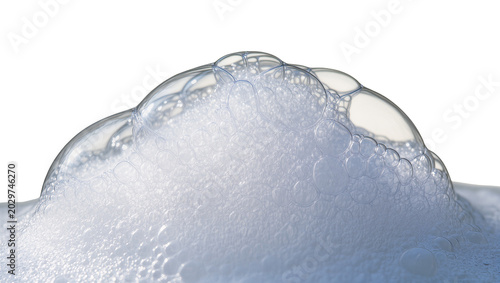 Fotografie Close-up of foamy soap bubbles forming a crest, isolated on transparent backgrou