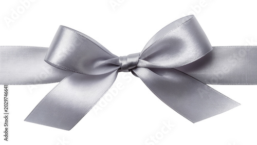 Photos Satin silver ribbon tied into a bow, isolated on transparent background