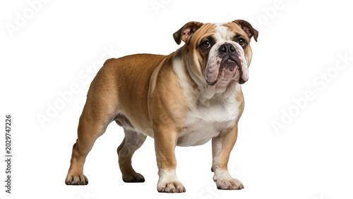 Foto Stocky English Bulldog with fawn and white markings, isolated on transparent bac