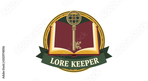 Photography Lore Keeper Emblem With Open Book And Vintage Key