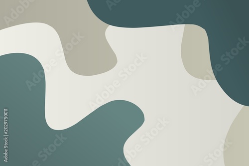 Abstract organic blob shapes background in muted green and beige tones.