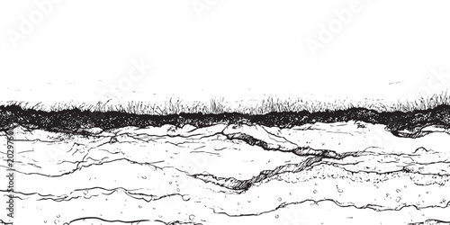 Cuadro en lienzo Hand drawn cross section of soil layers with grass and underground geological strata vector illustration