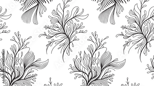 Cuadro en lienzo Vintage Art Nouveau Seamless Foliage Pattern Black and White Botanical Vector Ba