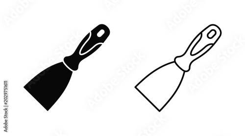 Φωτογραφία putty knife silhouette black and white outline icon set