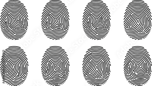 Fotografie Set of Black Fingerprint Identity Icons Collection Isolated on White Background