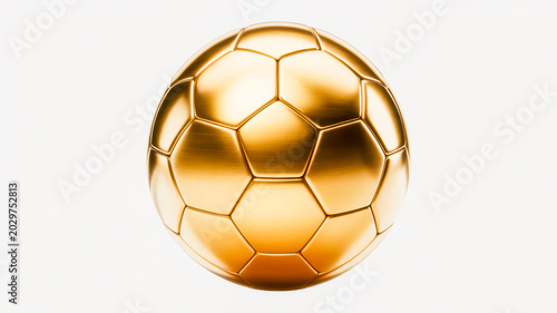 Golden soccer ball isolated on a neutral surface representing professional sports victory achievement and premium football tournament marketing award concept
