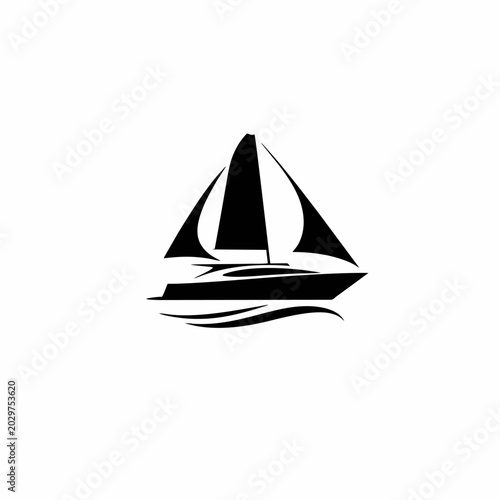 Modern Monochrome Sailboat Yacht Logo Design with Flowing Sea Waves for Premium Maritime Branding Identity