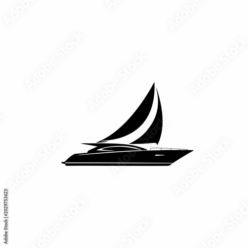 Modern Monochrome Sailboat Yacht Logo Design with Flowing Sea Waves for Premium Maritime Branding Identity